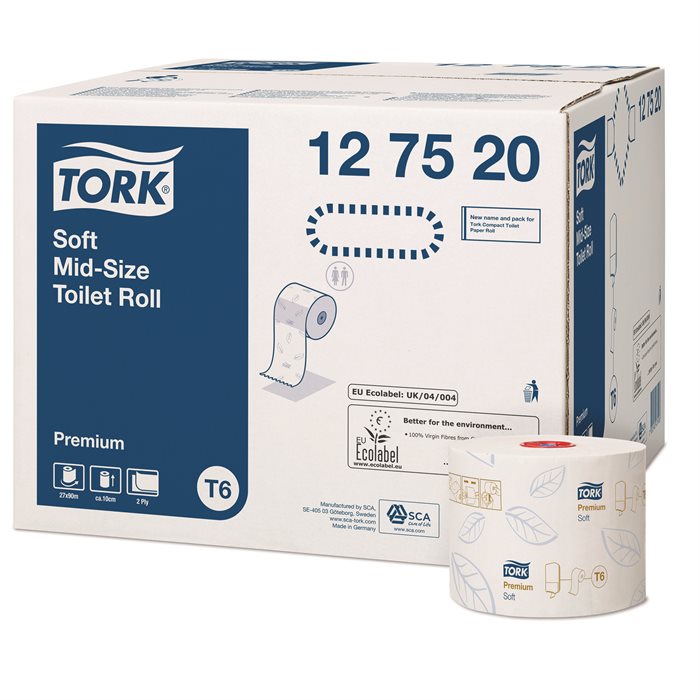 Tork mid-size toiletpapir, soft, 2-lag, T6, 27 rl