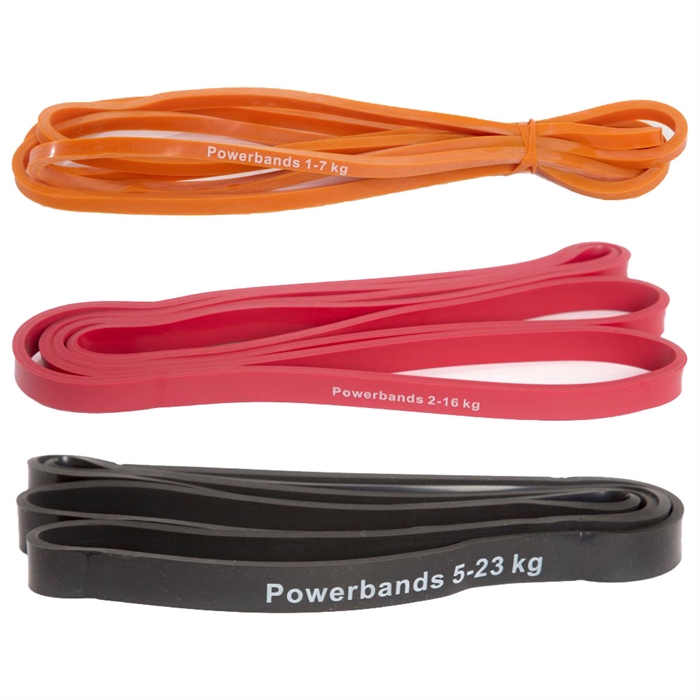 Powerband elastik light pakke (orange, rød, sort)
