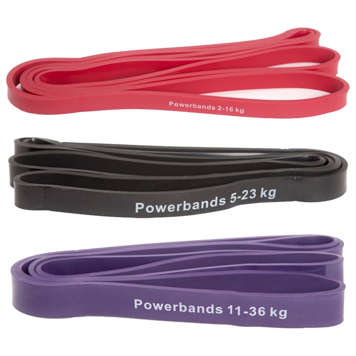 Powerband elastik medium pakke (rød, sort, lilla)
